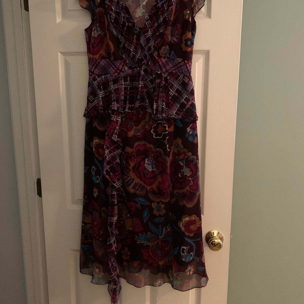 Nanette Lepore Red and Purple Sleeveless V-Neck Midi Dress